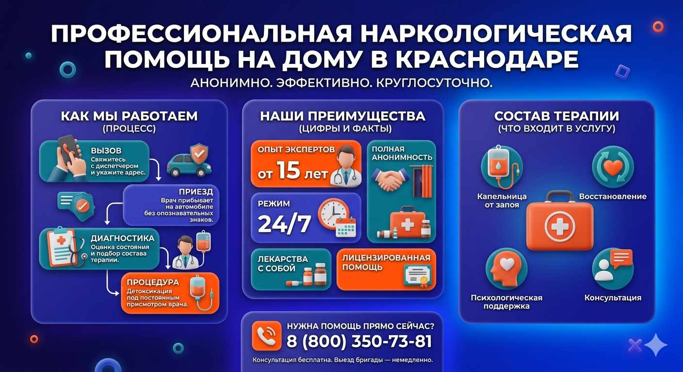 Инфографика о принципах лечения алкоголизма на дому в Перевозе: этапы вызова нарколога, преимущества анонимной детоксикации и состав медицинской помощи.